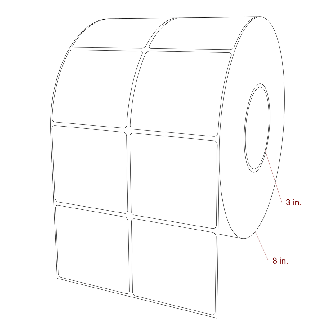 3 Inch x 2.75 Inch Rectangle Inkjet Label Roll - 3 Inch Core - 8 Inch Roll OD - 2Up - 3D Perspective
