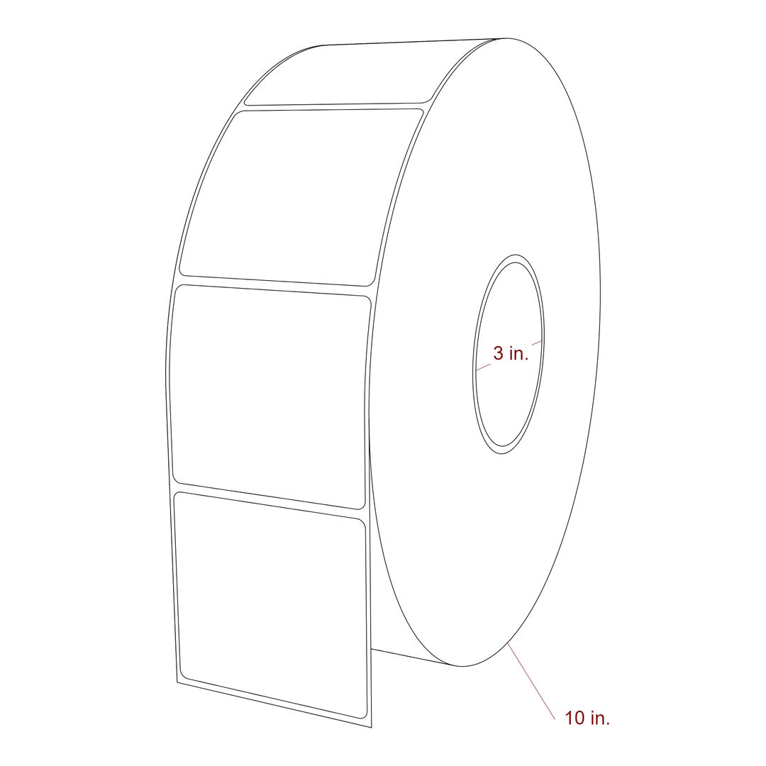 3 Inch x 2.75 Inch Rectangle Inkjet Label Roll - 3 Inch Core - 10 Inch Roll OD - 3D Perspective