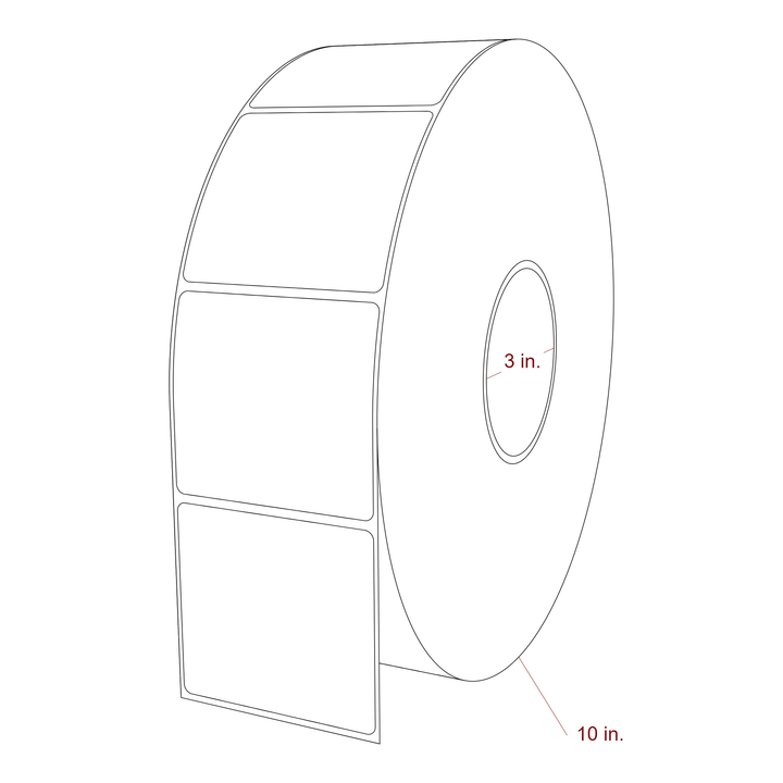 3 Inch x 2.75 Inch Rectangle Inkjet Label Roll - 3 Inch Core - 10 Inch Roll OD - 3D Perspective