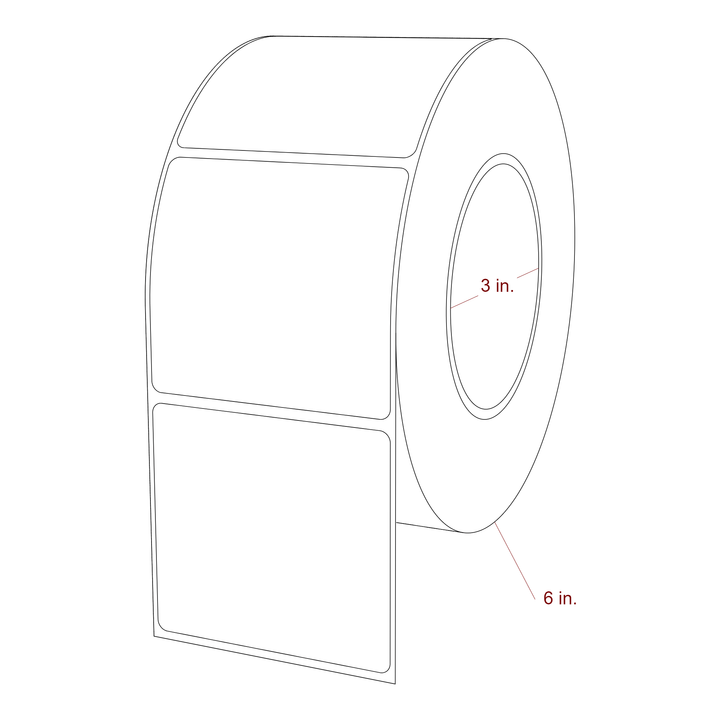 3 Inch x 2.75 Inch Rectangle Inkjet Label Roll - 3 Inch Core - 6 Inch Roll OD - 3D Perspective