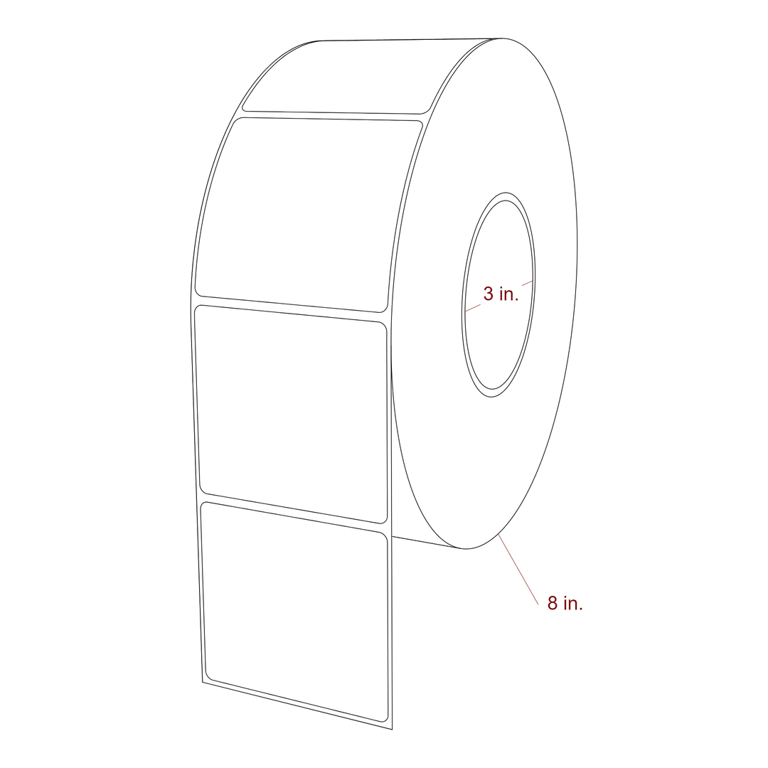 3 Inch x 2.75 Inch Rectangle Inkjet Label Roll - 3 Inch Core - 8 Inch Roll OD - 3D Perspective