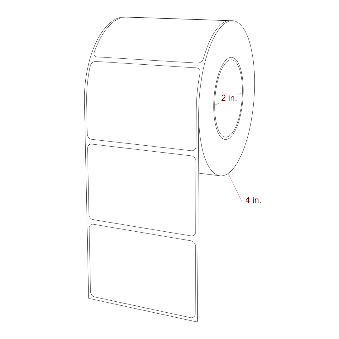 3 Inch x 2 Inch Rectangle Inkjet Label Roll - 2 Inch Core - 4 Inch Roll OD - 3D Perspective