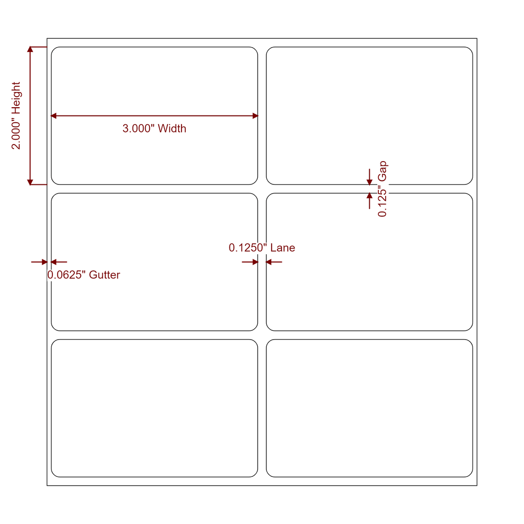 3 Inch x 2 Inch Rectangle Inkjet Label Roll - 2Up - 2D Drawing