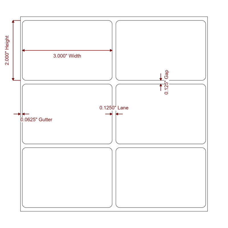 3" x 2" Inkjet Label Rolls | 2-Up | Fits Epson ColorWorks, VIPColor & Primera - Label Diagram