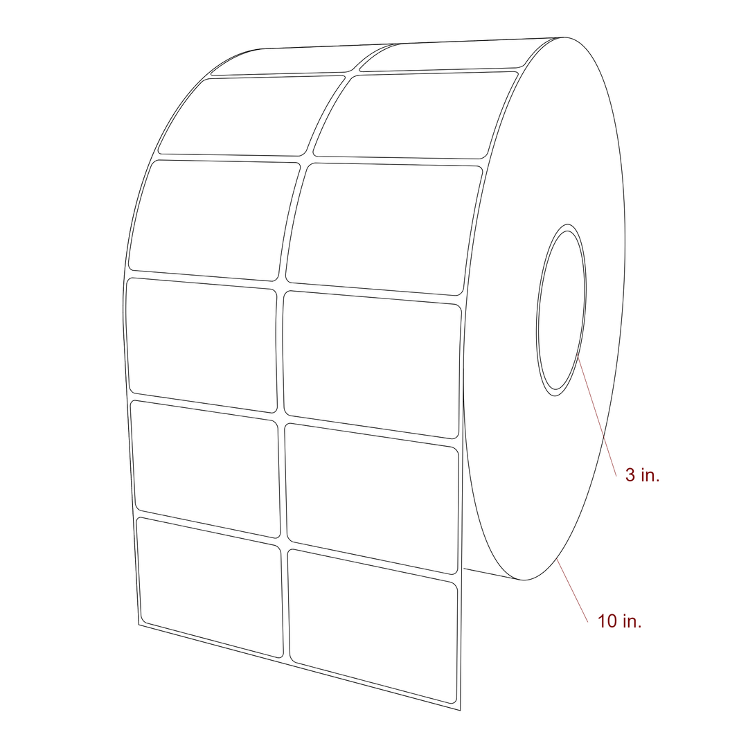 3 Inch x 2 Inch Rectangle Inkjet Label Roll - 3 Inch Core - 10 Inch Roll OD - 2Up - 3D Perspective