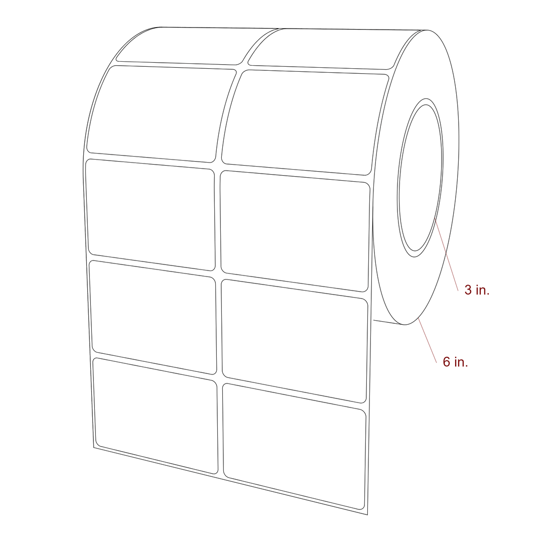 3 Inch x 2 Inch Rectangle Inkjet Label Roll - 3 Inch Core - 6 Inch Roll OD - 2Up - 3D Perspective