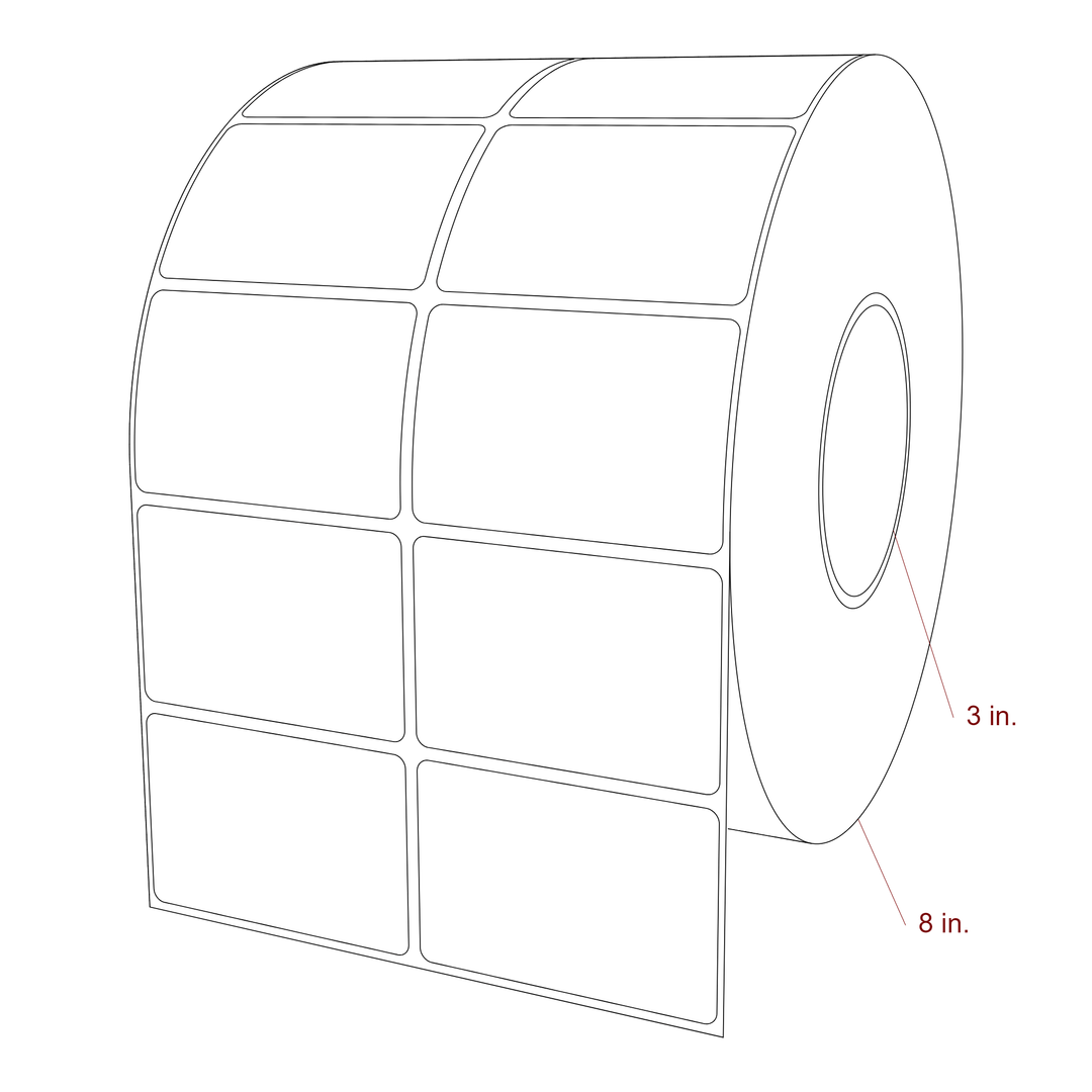 3 Inch x 2 Inch Rectangle Inkjet Label Roll - 3 Inch Core - 8 Inch Roll OD - 2Up - 3D Perspective