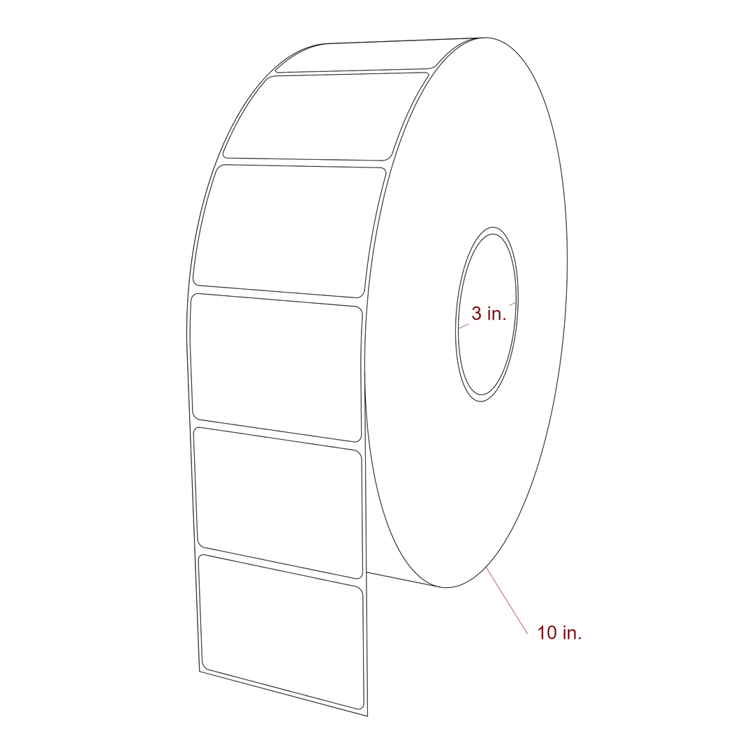 3 Inch x 2 Inch Rectangle Inkjet Label Roll - 3 Inch Core - 10 Inch Roll OD - 3D Perspective