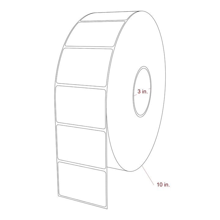 3 Inch x 2 Inch Rectangle Inkjet Label Roll - 3 Inch Core - 10 Inch Roll OD - 3D Perspective
