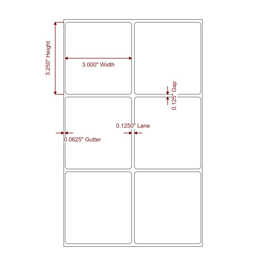 3 Inch x 3.25 Inch Rectangle Inkjet Label Roll - 2Up - 2D Drawing