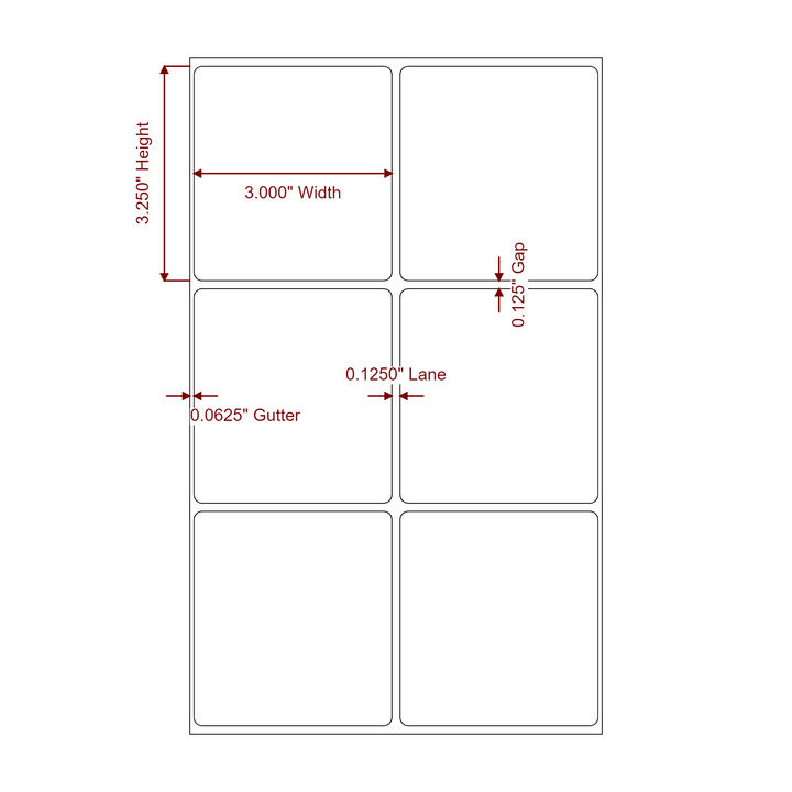 3 Inch x 3.25 Inch Rectangle Inkjet Label Roll - 2Up - 2D Drawing