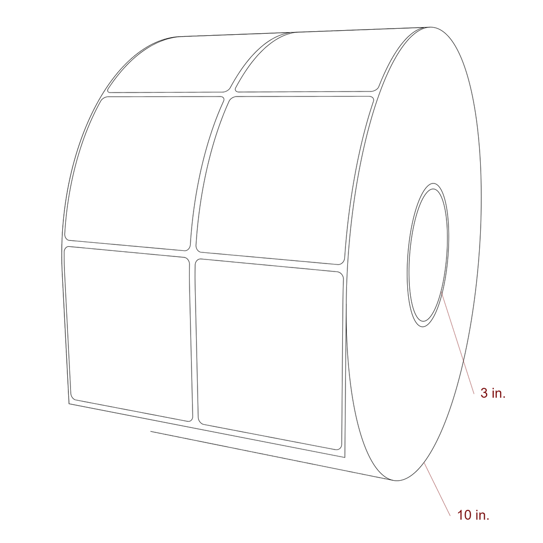 3 Inch x 3.25 Inch Rectangle Inkjet Label Roll - 3 Inch Core - 10 Inch Roll OD - 2Up - 3D Perspective