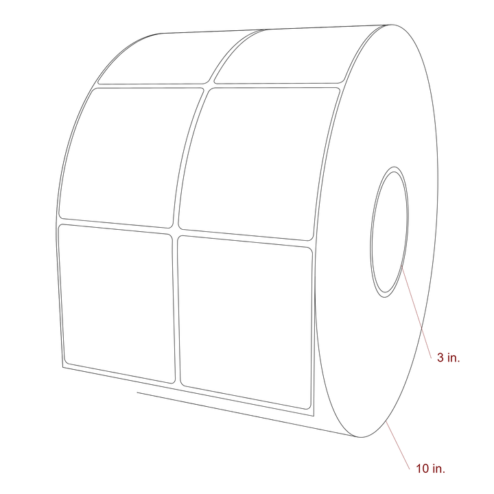 3 Inch x 3.25 Inch Rectangle Inkjet Label Roll - 3 Inch Core - 10 Inch Roll OD - 2Up - 3D Perspective