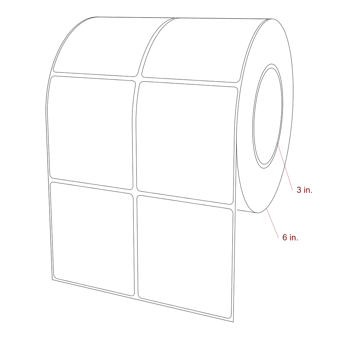 3 Inch x 3.25 Inch Rectangle Inkjet Label Roll - 3 Inch Core - 6 Inch Roll OD - 2Up - 3D Perspective