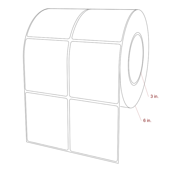 3 Inch x 3.25 Inch Rectangle Inkjet Label Roll - 3 Inch Core - 6 Inch Roll OD - 2Up - 3D Perspective