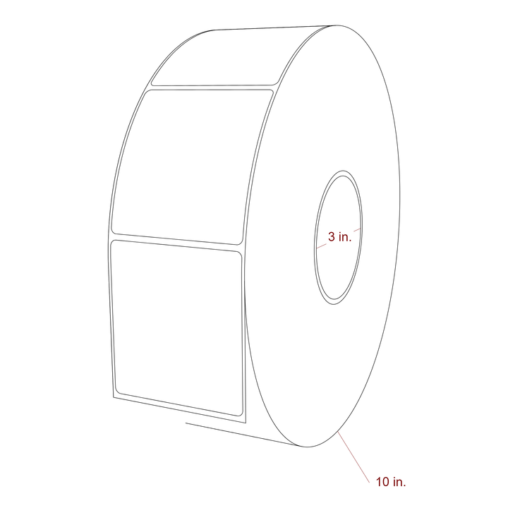 3 Inch x 3.25 Inch Rectangle Inkjet Label Roll - 3 Inch Core - 10 Inch Roll OD - 3D Perspective
