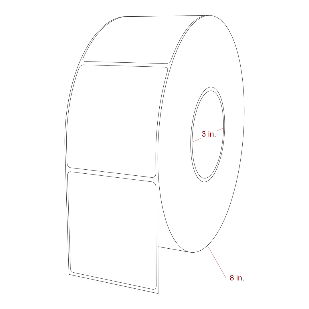 3 Inch x 3.25 Inch Rectangle Inkjet Label Roll - 3 Inch Core - 8 Inch Roll OD - 3D Perspective