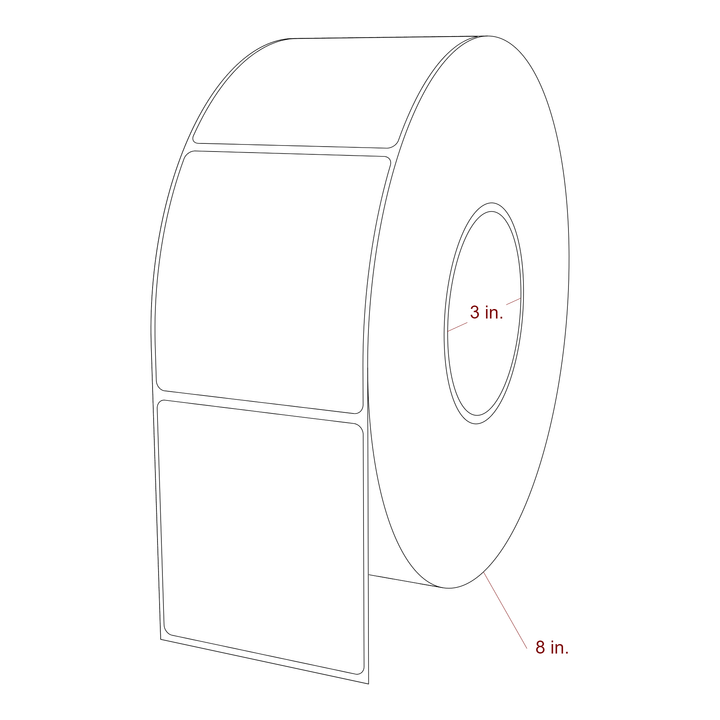 3 Inch x 3.25 Inch Rectangle Inkjet Label Roll - 3 Inch Core - 8 Inch Roll OD - 3D Perspective