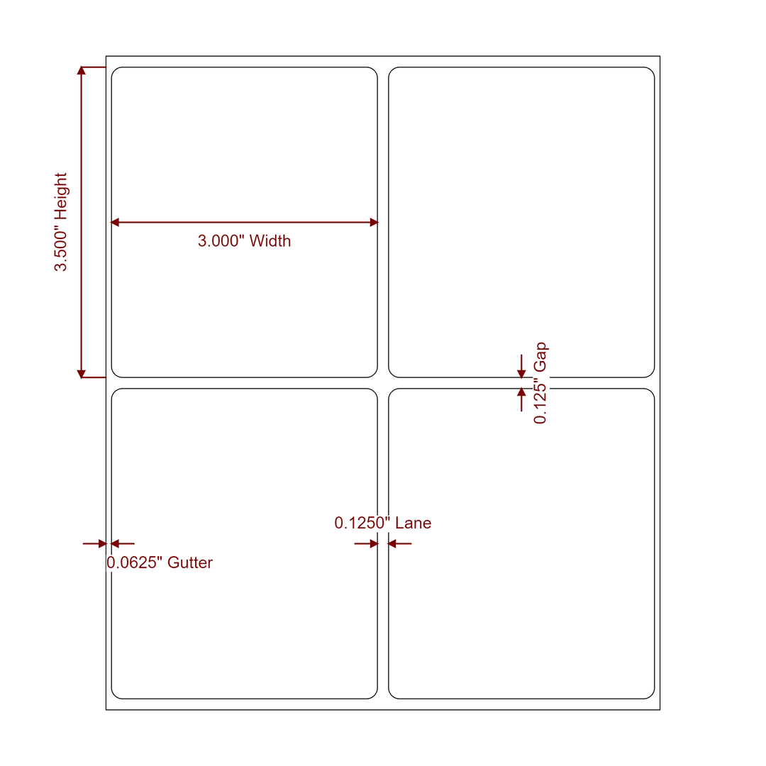 3 Inch x 3.5 Inch Rectangle Inkjet Label Roll - 2Up - 2D Drawing