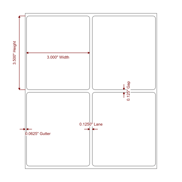 3 Inch x 3.5 Inch Rectangle Inkjet Label Roll - 2Up - 2D Drawing