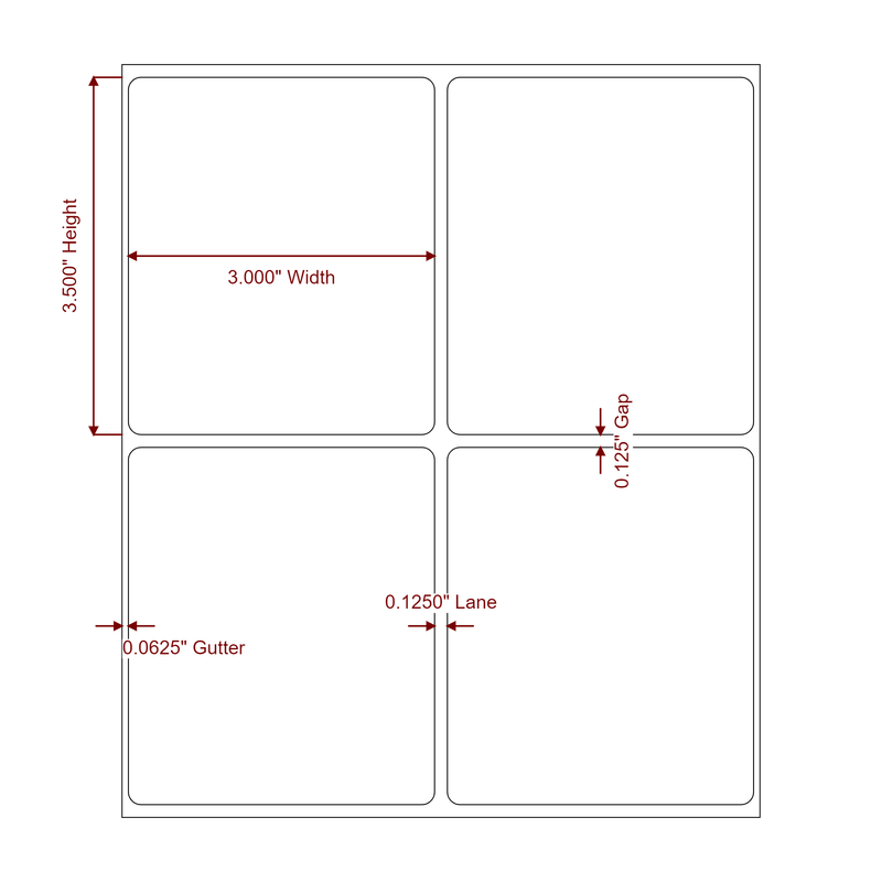 3" x 3.5" Inkjet Label Rolls | 2-Up | Fits Epson ColorWorks, VIPColor & Primera - Label Diagram