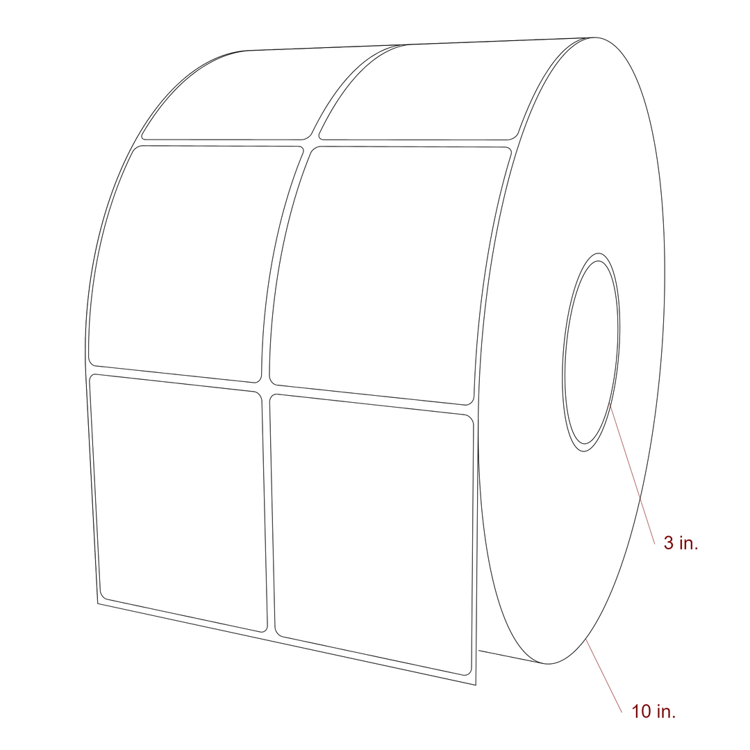 3 Inch x 3.5 Inch Rectangle Inkjet Label Roll - 3 Inch Core - 10 Inch Roll OD - 2Up - 3D Perspective