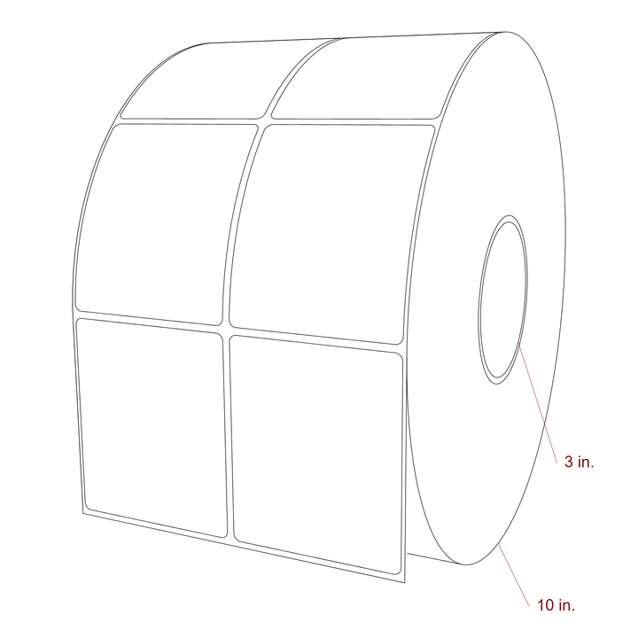 3 Inch x 3.5 Inch Rectangle Inkjet Label Roll - 3 Inch Core - 10 Inch Roll OD - 2Up - 3D Perspective