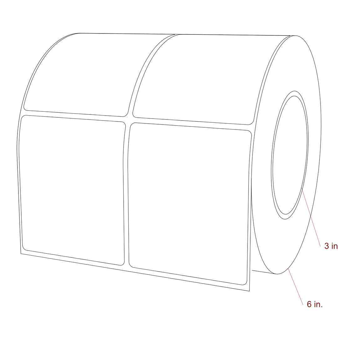 3 Inch x 3.5 Inch Rectangle Inkjet Label Roll - 3 Inch Core - 6 Inch Roll OD - 2Up - 3D Perspective