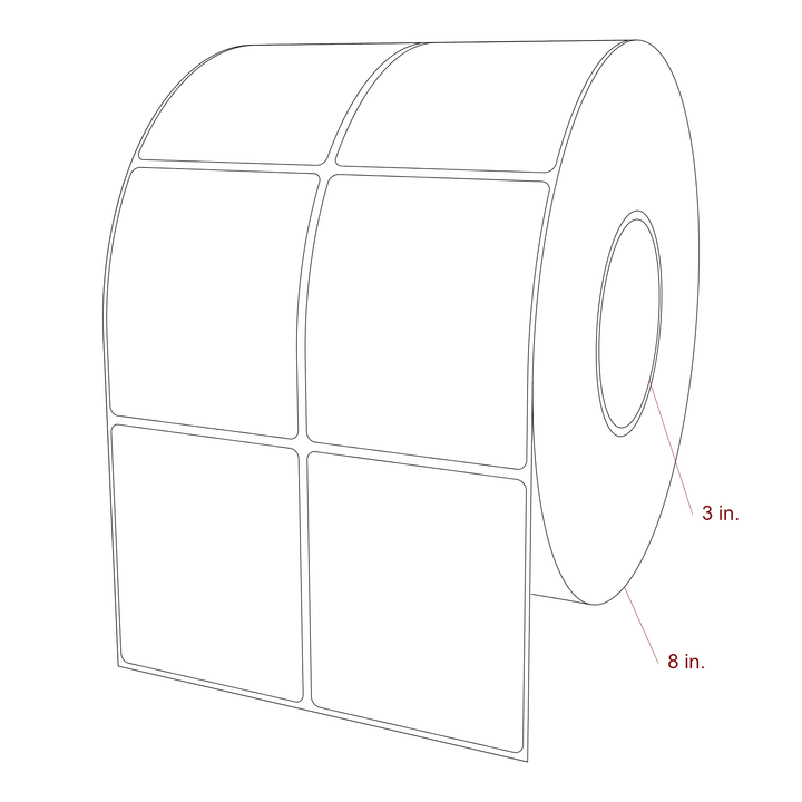 3 Inch x 3.5 Inch Rectangle Inkjet Label Roll - 3 Inch Core - 8 Inch Roll OD - 2Up - 3D Perspective