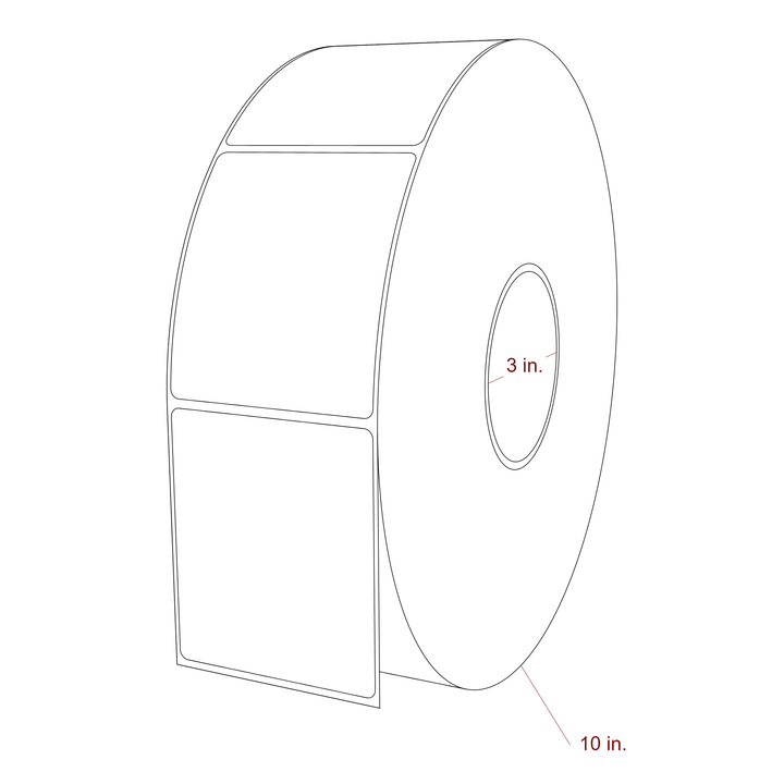 3 Inch x 3.5 Inch Rectangle Inkjet Label Roll - 3 Inch Core - 10 Inch Roll OD - 3D Perspective