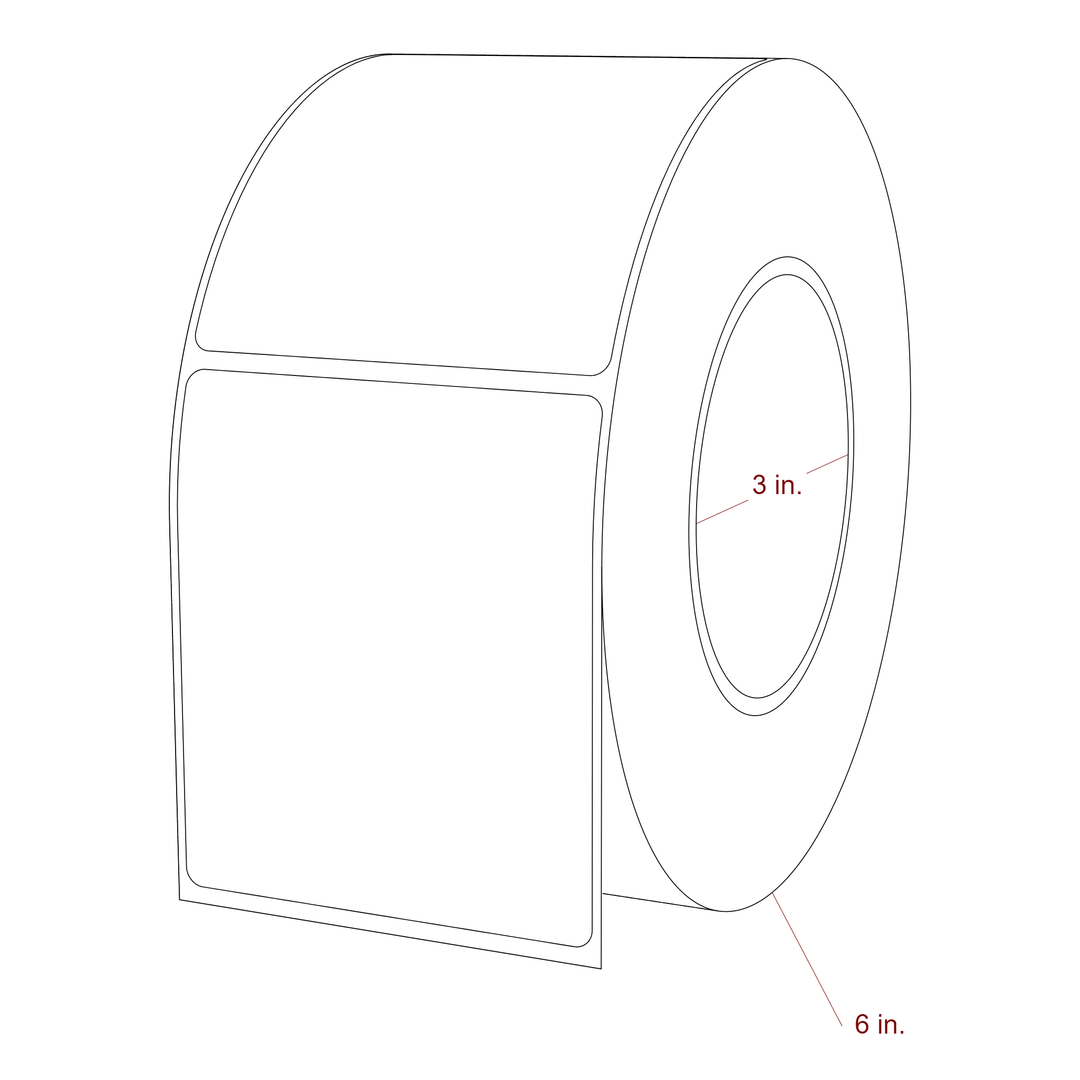 3 Inch x 3.5 Inch Rectangle Inkjet Label Roll - 3 Inch Core - 6 Inch Roll OD - 3D Perspective