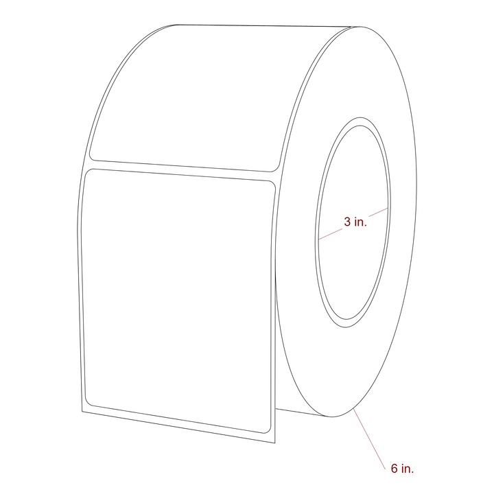 3 Inch x 3.5 Inch Rectangle Inkjet Label Roll - 3 Inch Core - 6 Inch Roll OD - 3D Perspective