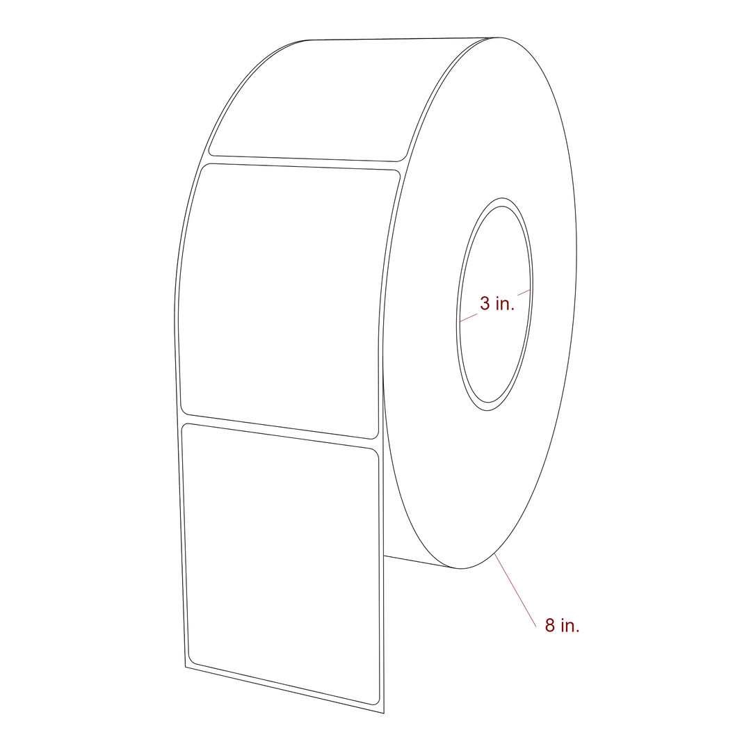 3 Inch x 3.5 Inch Rectangle Inkjet Label Roll - 3 Inch Core - 8 Inch Roll OD - 3D Perspective