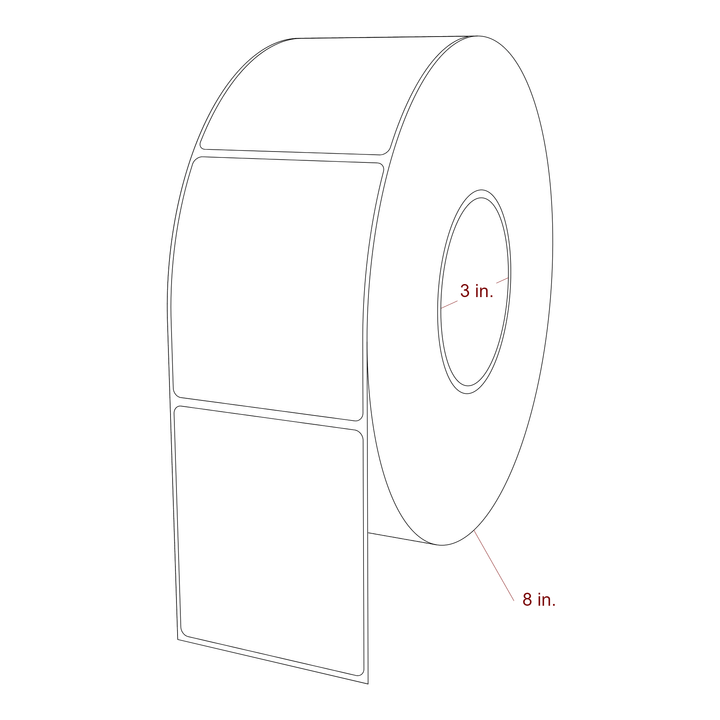 3 Inch x 3.5 Inch Rectangle Inkjet Label Roll - 3 Inch Core - 8 Inch Roll OD - 3D Perspective