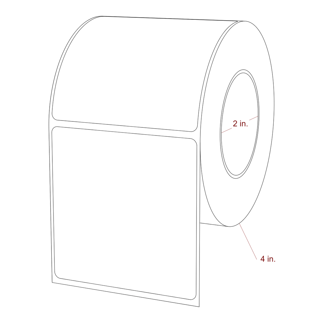 3 Inch x 3 Inch Rectangle Inkjet Label Roll - 2 Inch Core - 4 Inch Roll OD - 3D Perspective