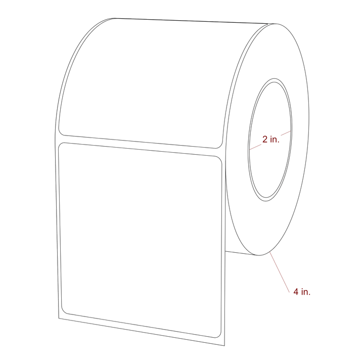 3 Inch x 3 Inch Rectangle Inkjet Label Roll - 2 Inch Core - 4 Inch Roll OD - 3D Perspective