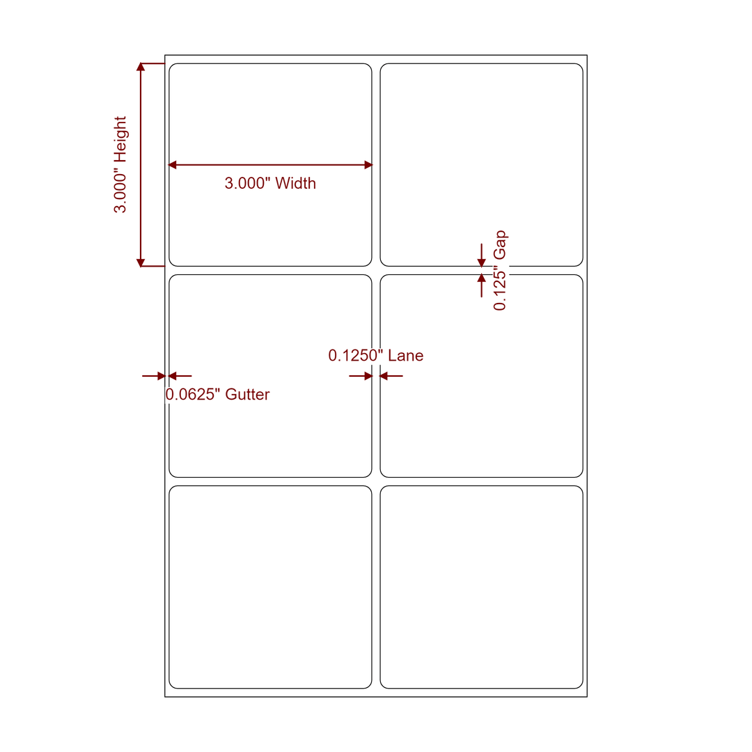3 Inch x 3 Inch Rectangle Inkjet Label Roll - 2Up - 2D Drawing