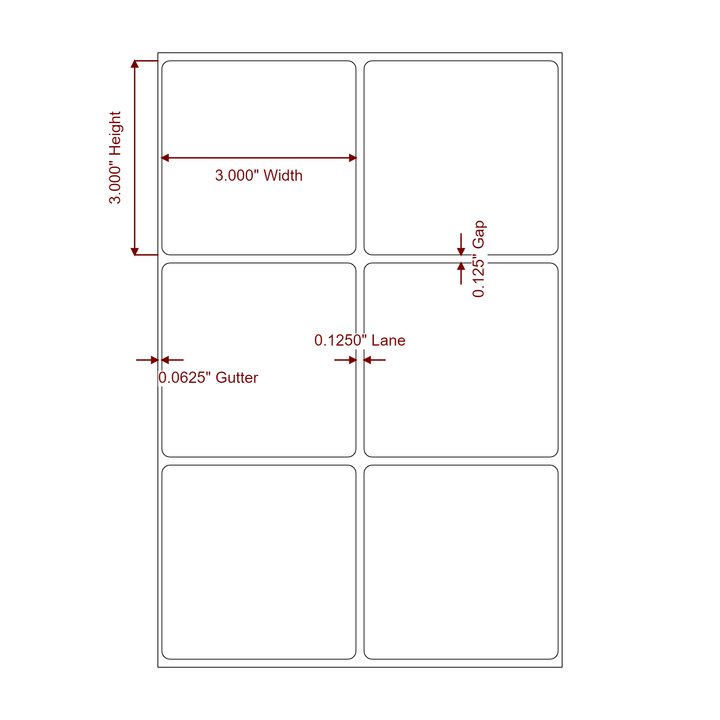 3 Inch x 3 Inch Rectangle Inkjet Label Roll - 2Up - 2D Drawing