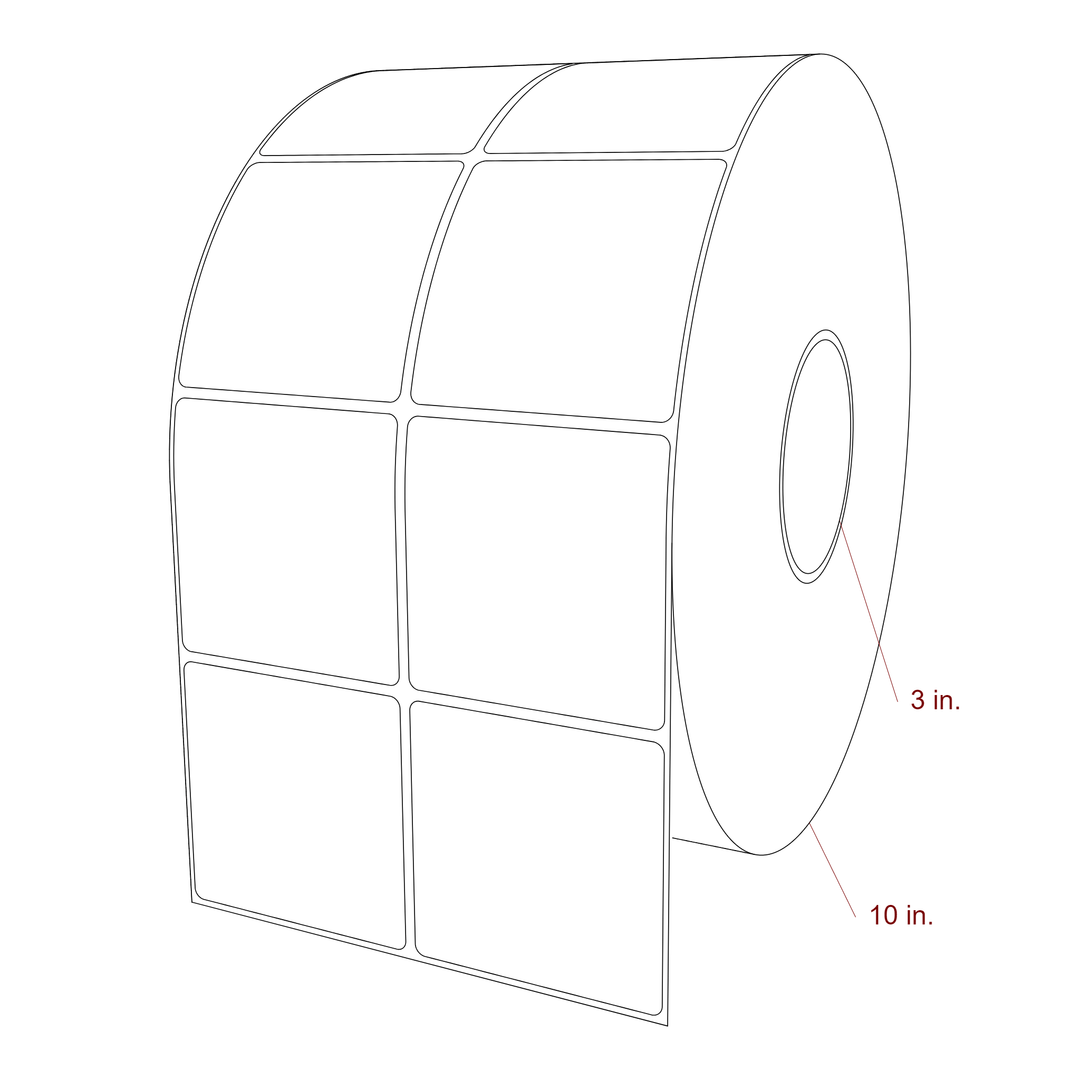 3 Inch x 3 Inch Rectangle Inkjet Label Roll - 3 Inch Core - 10 Inch Roll OD - 2Up - 3D Perspective