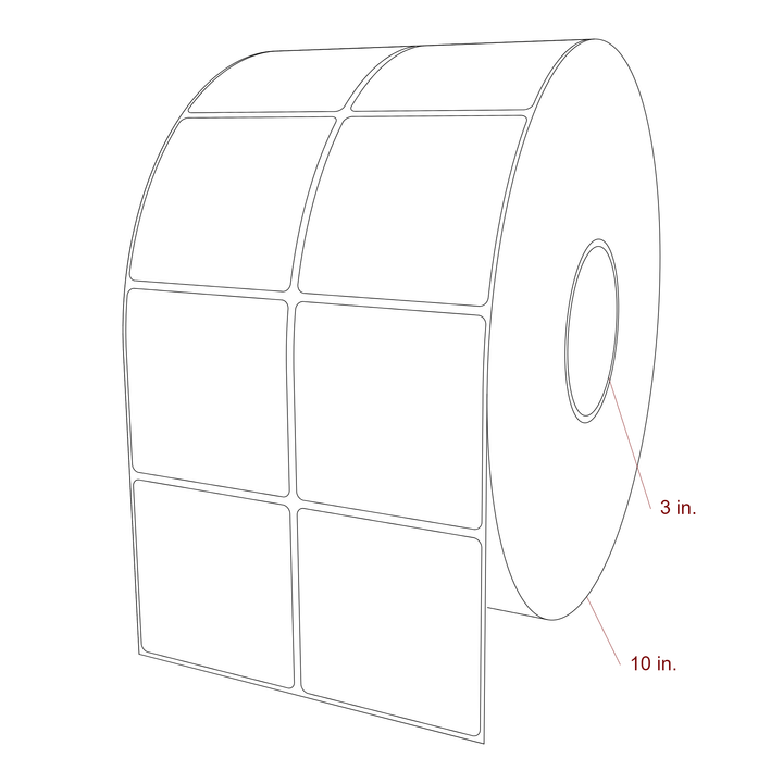 3 Inch x 3 Inch Rectangle Inkjet Label Roll - 3 Inch Core - 10 Inch Roll OD - 2Up - 3D Perspective
