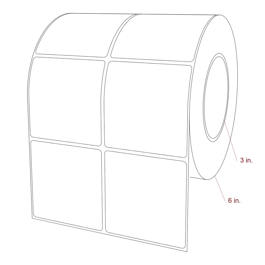 3 Inch x 3 Inch Rectangle Inkjet Label Roll - 3 Inch Core - 6 Inch Roll OD - 2Up - 3D Perspective