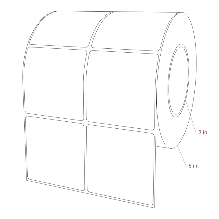 3 Inch x 3 Inch Rectangle Inkjet Label Roll - 3 Inch Core - 6 Inch Roll OD - 2Up - 3D Perspective