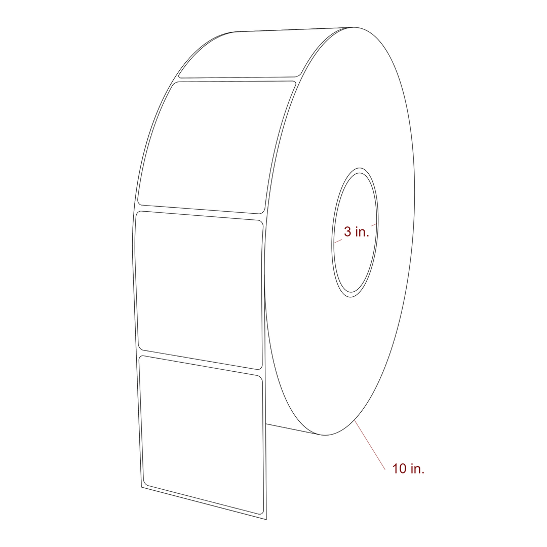 3 Inch x 3 Inch Rectangle Inkjet Label Roll - 3 Inch Core - 10 Inch Roll OD - 3D Perspective