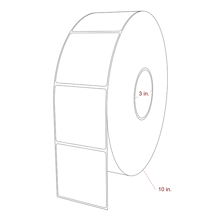 3 Inch x 3 Inch Rectangle Inkjet Label Roll - 3 Inch Core - 10 Inch Roll OD - 3D Perspective