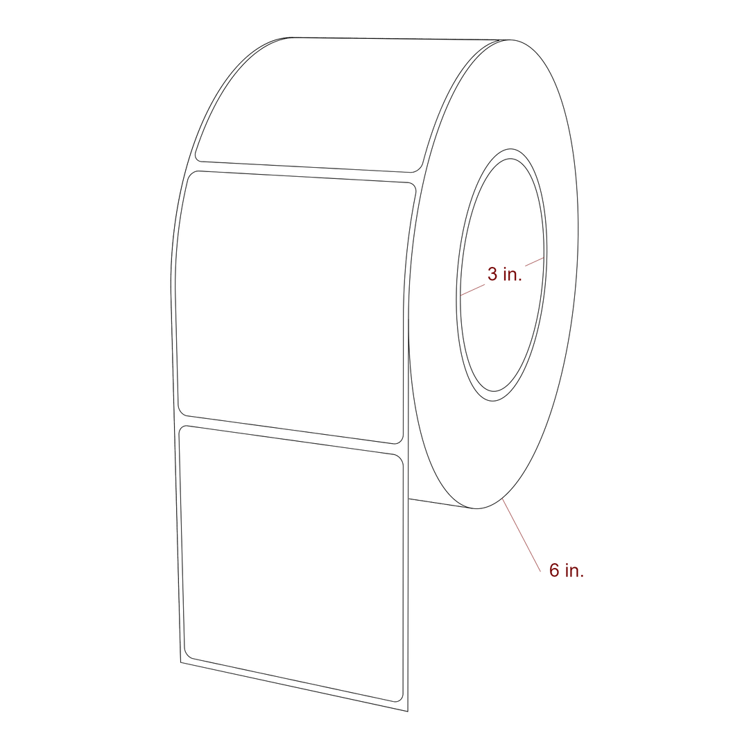 3 Inch x 3 Inch Rectangle Inkjet Label Roll - 3 Inch Core - 6 Inch Roll OD - 3D Perspective
