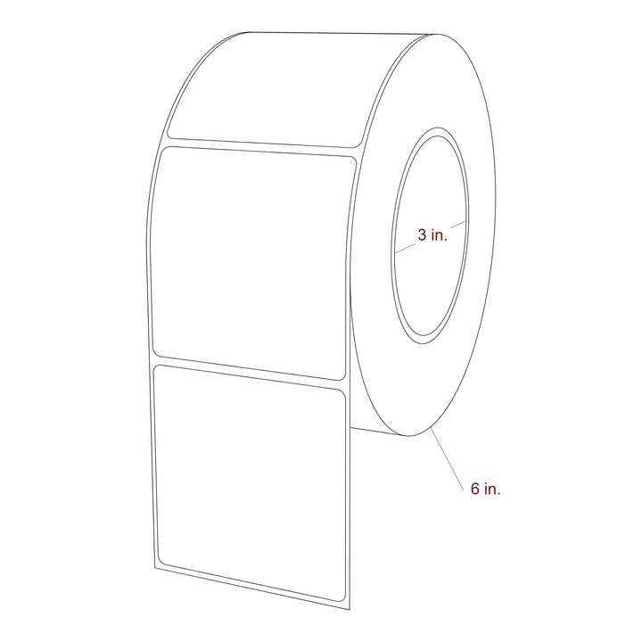 3 Inch x 3 Inch Rectangle Inkjet Label Roll - 3 Inch Core - 6 Inch Roll OD - 3D Perspective