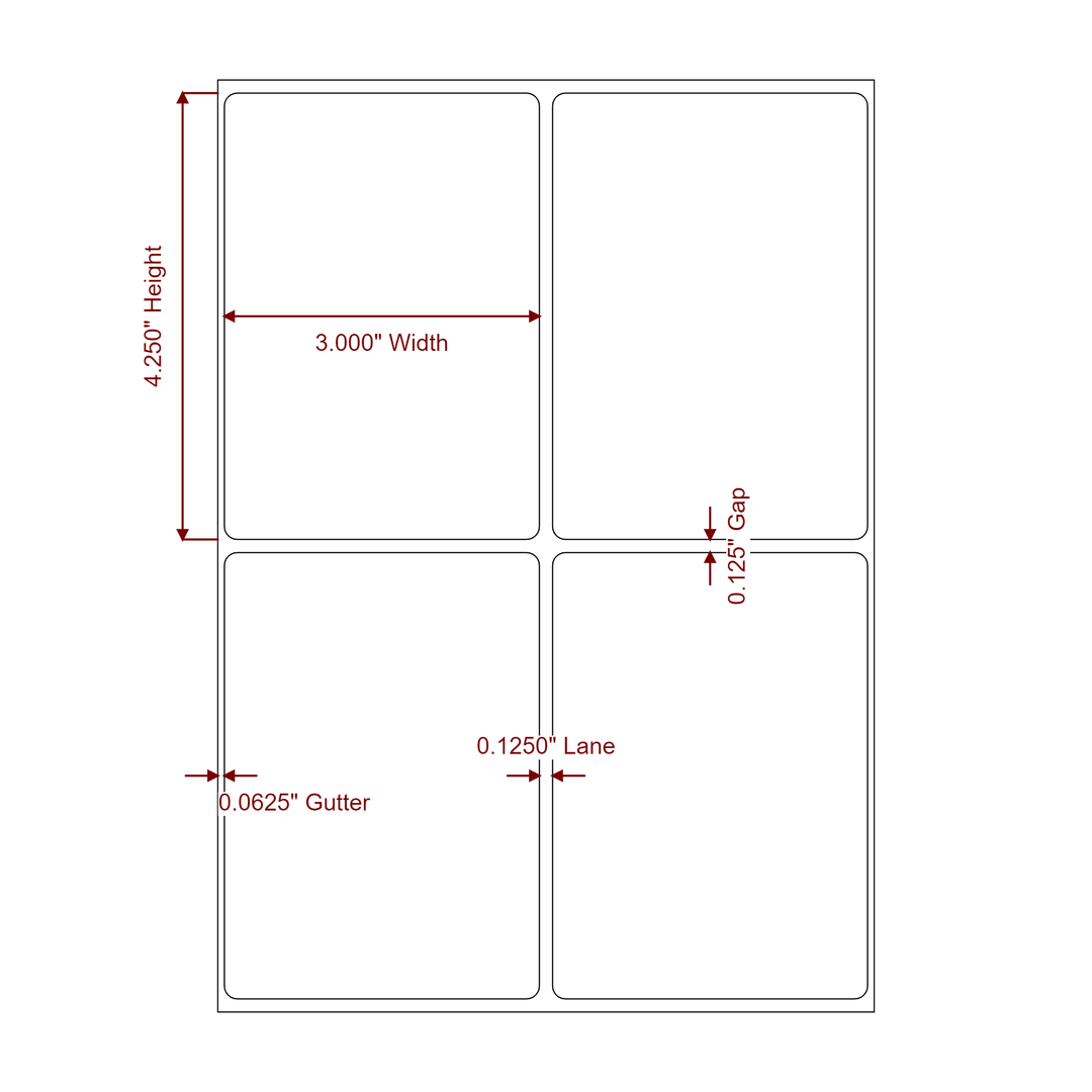 3 Inch x 4.25 Inch Rectangle Inkjet Label Roll - 2Up - 2D Drawing