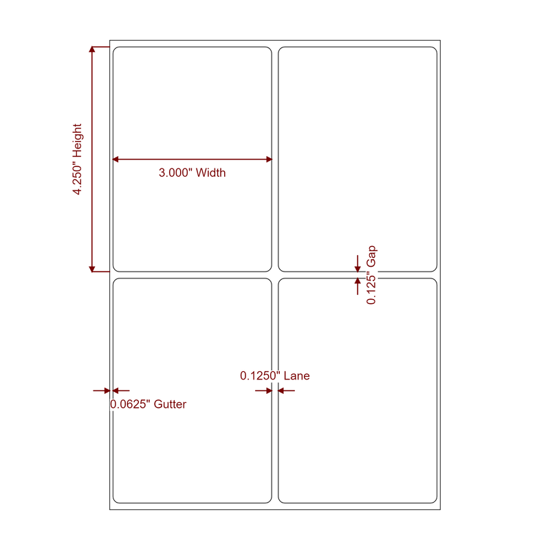 3" x 4.25" Inkjet Label Rolls | 2-Up | Fits Epson ColorWorks, VIPColor & Primera - Label Diagram