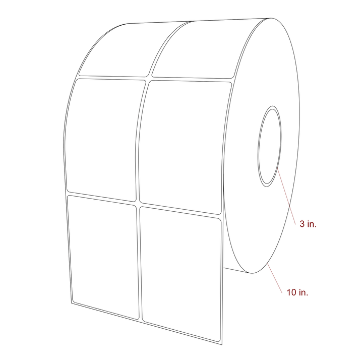 3 Inch x 4.25 Inch Rectangle Inkjet Label Roll - 3 Inch Core - 10 Inch Roll OD - 2Up - 3D Perspective
