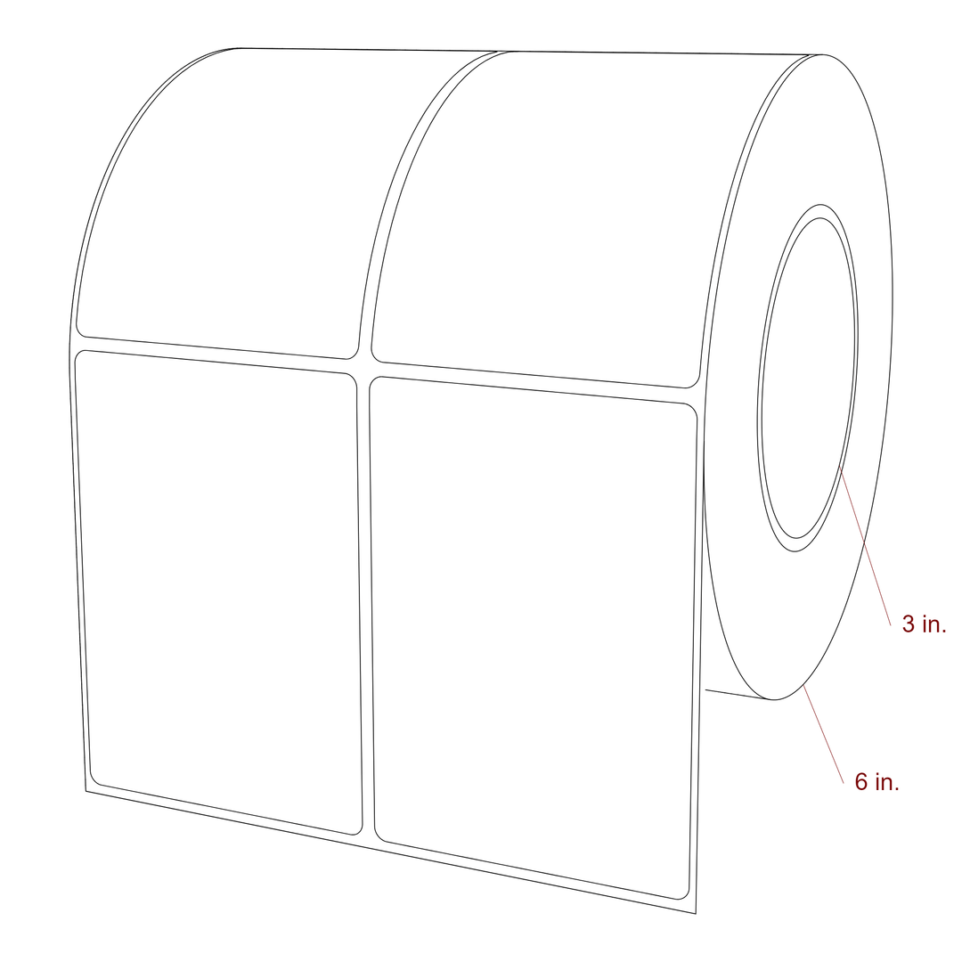 3 Inch x 4.25 Inch Rectangle Inkjet Label Roll - 3 Inch Core - 6 Inch Roll OD - 2Up - 3D Perspective